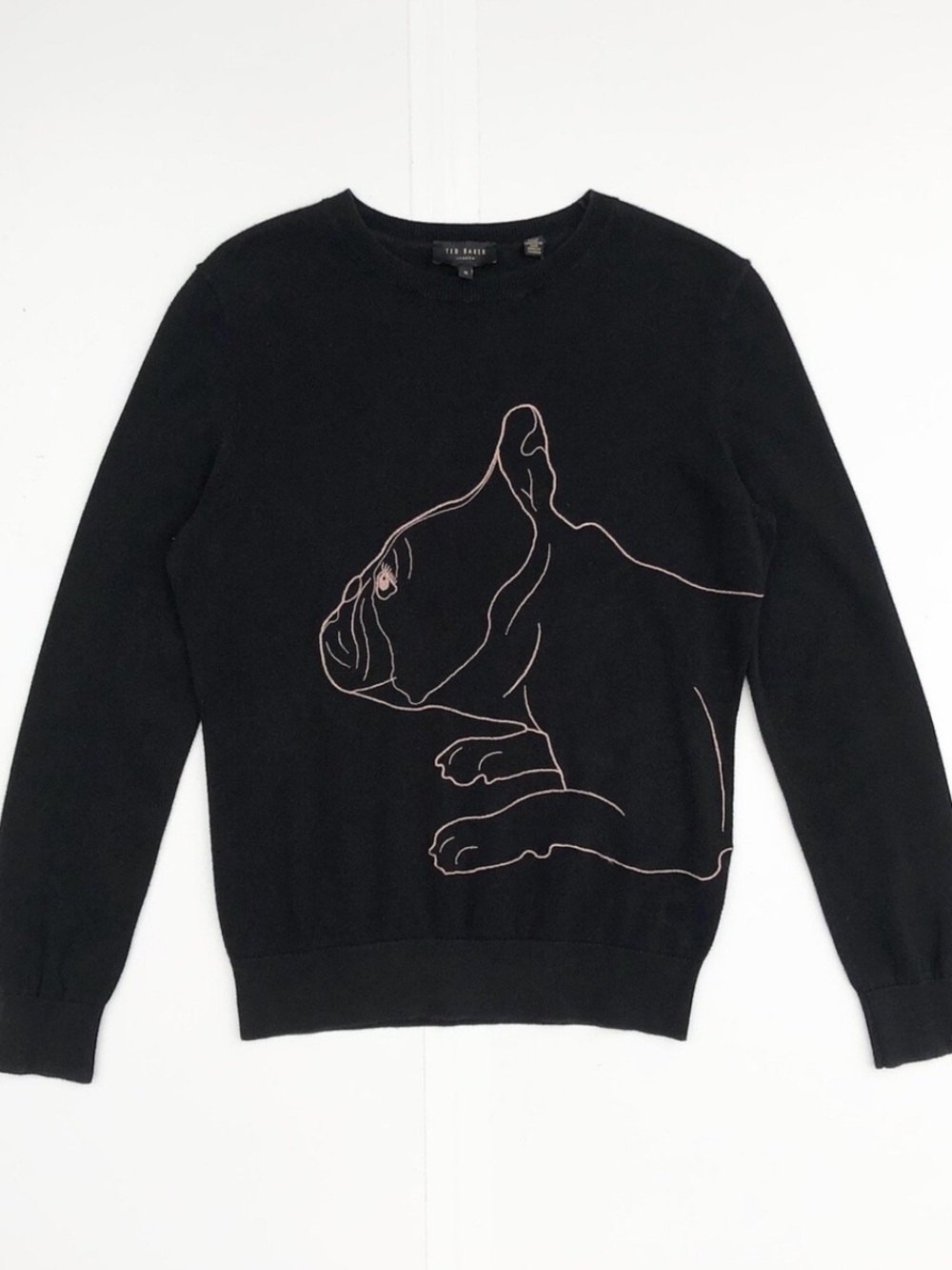 Ted Baker Tarlya Frenchie Dog Design Jumper Sweater Size 3 Lightweight Adorable